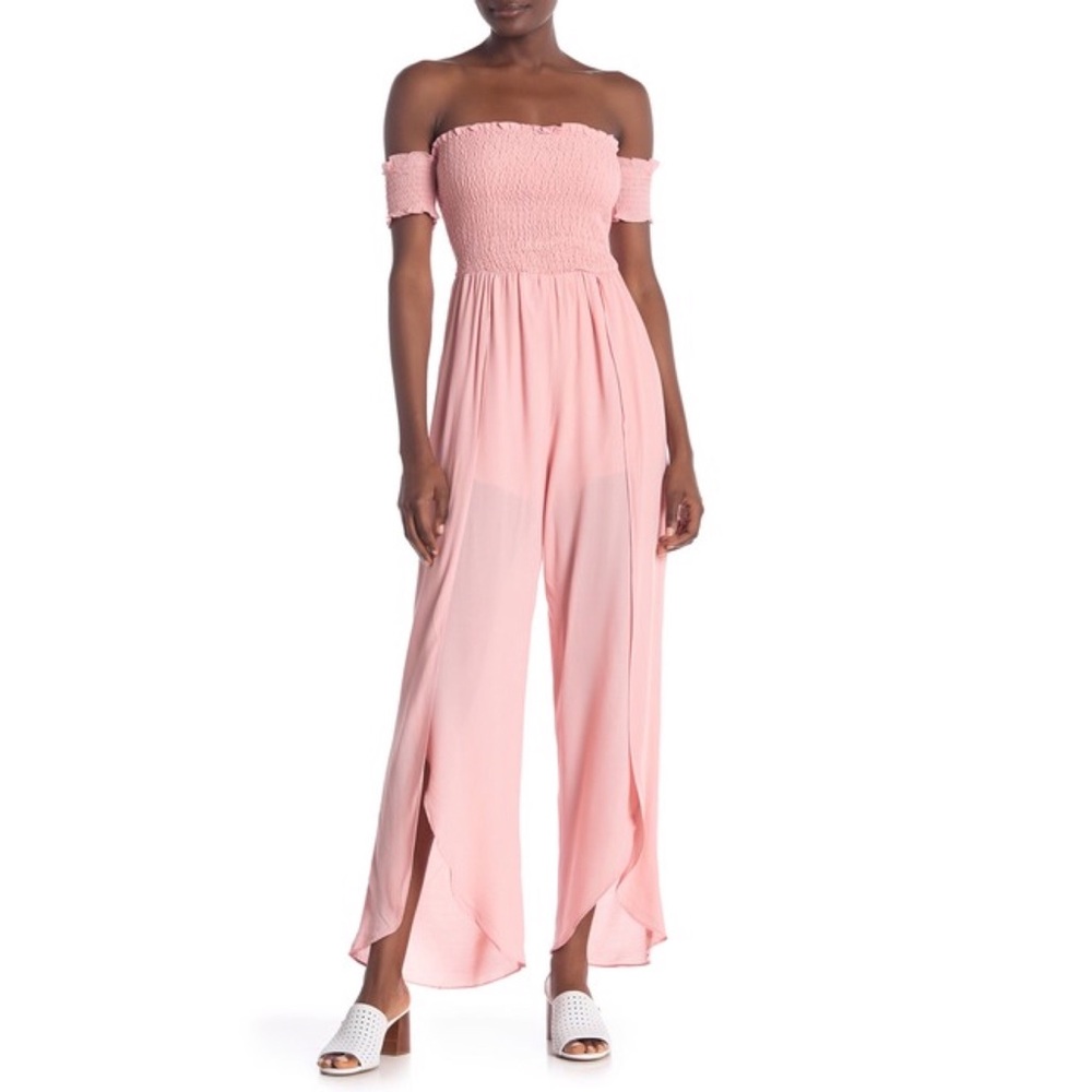 HONEY BELLE | Off the Shoulder Smocked Jumpsuit